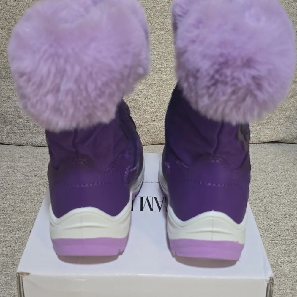 Purple Snow Boots Faux Fur Lined Mid-Calf   Slip Restiant Boots